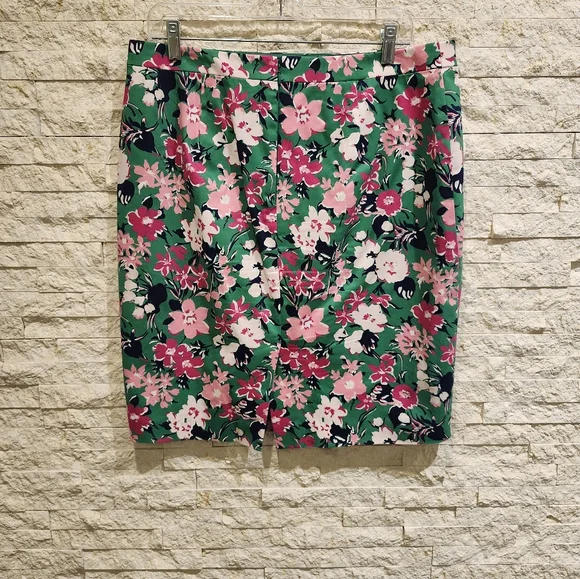 J Crew Vibrant Green Pink Floral Print Pencil Skirt Size 12 - Picture 2 of 9